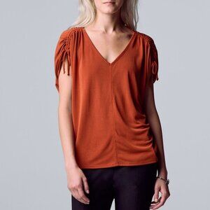 Simply Vera Vera Wang Brown and Orange Puff Sleeve Blouse